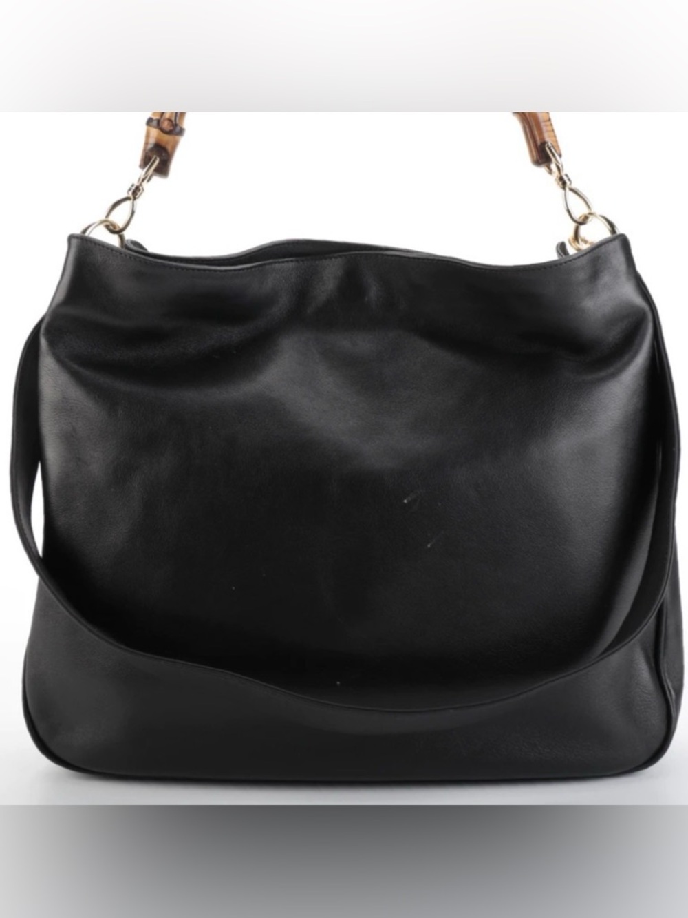 Gucci Two-Way Shoulder Bag in Black Leather with Bamboo Handle